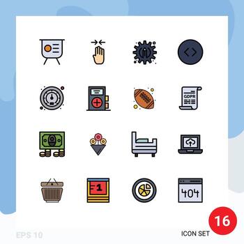 Modern Set of 16 Flat Color Filled Lines and symbols such as traffic meter pinch enlarge arrows Editable Creative Vector Design Elements