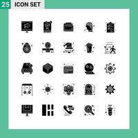 Modern Set of 25 Solid Glyphs Pictograph of intelligence artificial rules purse money Editable Vector Design Elements