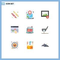 Group of 9 Modern Flat Colors Set for key computer image access touch Editable Vector Design Elements