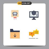 Mobile Interface Flat Icon Set of 4 Pictograms of bus folder public process chat Editable Vector Design Elements