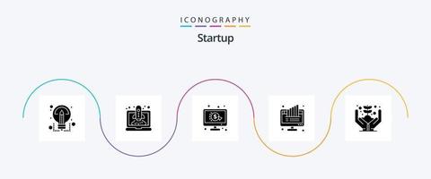 Startup Glyph 5 Icon Pack Including growth. monitor. click. computer. graph vector