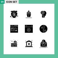 Set of 9 Vector Solid Glyphs on Grid for cancel development head develop code Editable Vector Design Elements