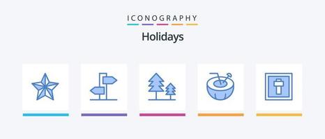 Holidays Blue 5 Icon Pack Including holiday. cross. cypress. holiday. coconut drink. Creative Icons Design vector