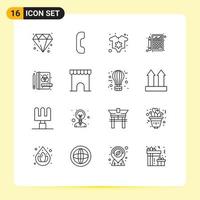 User Interface Pack of 16 Basic Outlines of building process newborn creative chart Editable Vector Design Elements