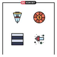 Pack of 4 Modern Filledline Flat Colors Signs and Symbols for Web Print Media such as data wireframe filtration currency back Editable Vector Design Elements