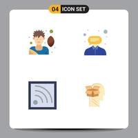 Pack of 4 creative Flat Icons of rugby player wifi consultant support unbox Editable Vector Design Elements