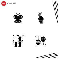 Pictogram Set of 4 Simple Solid Glyphs of butterfly scanning spring recognition china Editable Vector Design Elements