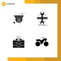 Solid Glyph Pack of 4 Universal Symbols of cam camera web develop video cam Editable Vector Design Elements