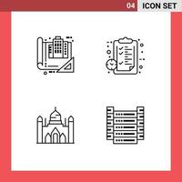 Editable Vector Line Pack of 4 Simple Filledline Flat Colors of building watch construction clock bangladesh Editable Vector Design Elements