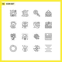 Set of 16 Modern UI Icons Symbols Signs for app government time centre block navigation Editable Vector Design Elements