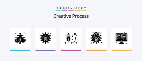 Creative Process Glyph 5 Icon Pack Including process. process. design. creative. gear. Creative Icons Design vector