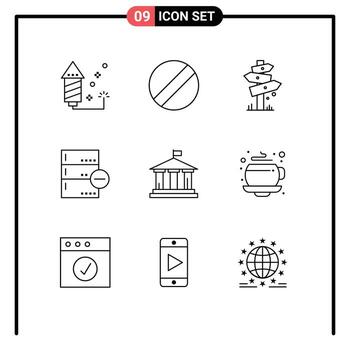 grupo de 9 9 contornos señales y símbolos para bandera Eliminar cámping base de datos base editable vector diseño elementos