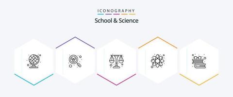 School And Science 25 Line icon pack including glasses. education. physic. science. atom vector