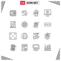 Set of 16 Modern UI Icons Symbols Signs for bible player right display match Editable Vector Design Elements