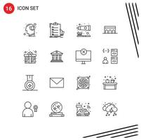 Group of 16 Outlines Signs and Symbols for historic architecture list arch toothbrush Editable Vector Design Elements