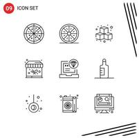 User Interface Pack of 9 Basic Outlines of coding browser fun app park Editable Vector Design Elements