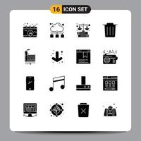 16 User Interface Solid Glyph Pack of modern Signs and Symbols of energy consumption business trash delete Editable Vector Design Elements