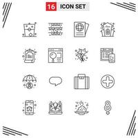 16 Universal Outlines Set for Web and Mobile Applications china halloween decoration celebration travel Editable Vector Design Elements