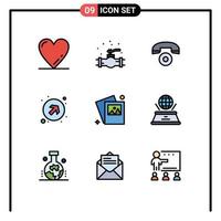 Set of 9 Modern UI Icons Symbols Signs for world image call gallery up Editable Vector Design Elements