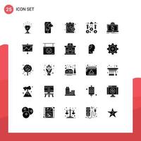 25 User Interface Solid Glyph Pack of modern Signs and Symbols of data marketing technology growth achievement Editable Vector Design Elements