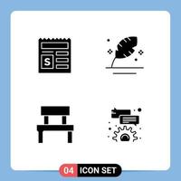 Universal Icon Symbols Group of 4 Modern Solid Glyphs of basic bench bank pen garden Editable Vector Design Elements