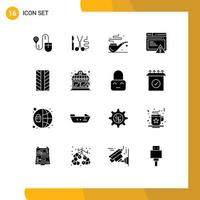 Set of 16 Vector Solid Glyphs on Grid for coffee house tires pipe alert web Editable Vector Design Elements