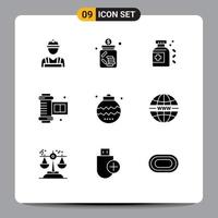 9 Universal Solid Glyphs Set for Web and Mobile Applications event celebration saving camera roll film ancient camera roll Editable Vector Design Elements