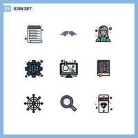 9 Creative Icons Modern Signs and Symbols of globe interface men gear technician Editable Vector Design Elements