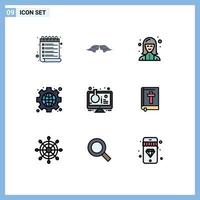 9 Creative Icons Modern Signs and Symbols of globe interface men gear technician Editable Vector Design Elements