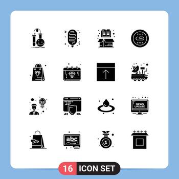 usuario interfaz paquete de dieciséis básico sólido glifos de buscar medios de comunicación libro enlace abierto editable vector diseño elementos