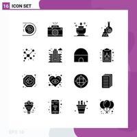 Group of 16 Solid Glyphs Signs and Symbols for scientific test photo lab ent Editable Vector Design Elements