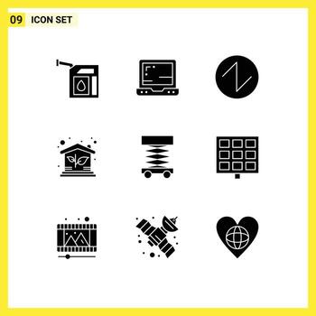 Editable Vector Line Pack of 9 Simple Solid Glyphs of structure develop triangle construction investment Editable Vector Design Elements