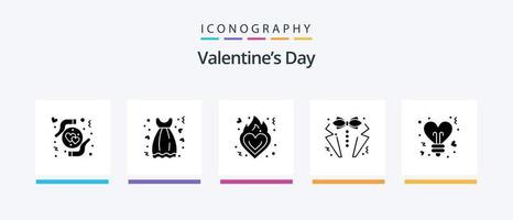 Valentines Day Glyph 5 Icon Pack Including tie. love. love. heart. romance. Creative Icons Design vector