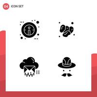 Group of 4 Solid Glyphs Signs and Symbols for info mail dates ramadan data Editable Vector Design Elements