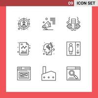 9 Creative Icons Modern Signs and Symbols of strategy campaign dumbbell growth chart Editable Vector Design Elements