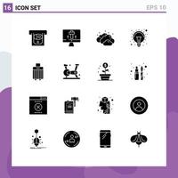 User Interface Pack of 16 Basic Solid Glyphs of buy luggage cloudy bag light Editable Vector Design Elements