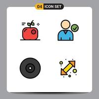 Group of 4 Filledline Flat Colors Signs and Symbols for apple disc science use arrow Editable Vector Design Elements