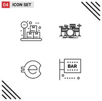 Pack of 4 creative Filledline Flat Colors of box coin drum kit crypto currency Editable Vector Design Elements
