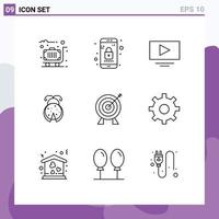 Universal Icon Symbols Group of 9 Modern Outlines of investment target video spring insect Editable Vector Design Elements