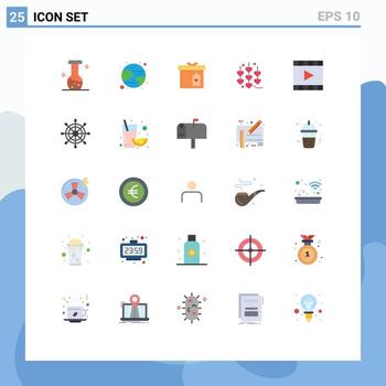 Mobile Interface Flat Color Set of 25 Pictograms of player media player box media love Editable Vector Design Elements