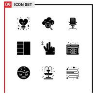 Pictogram Set of 9 Simple Solid Glyphs of swipe gesture arm layout office Editable Vector Design Elements