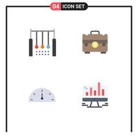 Set of 4 Commercial Flat Icons pack for acrobatic portfolio ring briefcase gauge Editable Vector Design Elements