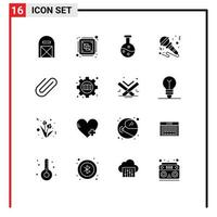 Universal Icon Symbols Group of 16 Modern Solid Glyphs of instrument sound processing mic science Editable Vector Design Elements