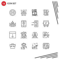 Mobile Interface Outline Set of 16 Pictograms of conference paperwork devices medical bill bill Editable Vector Design Elements