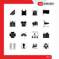 Pack of 16 creative Solid Glyphs of web seo home mark country Editable Vector Design Elements