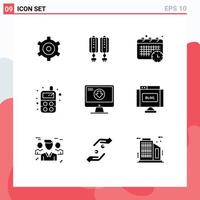 User Interface Pack of 9 Basic Solid Glyphs of download content schedule addition radio Editable Vector Design Elements