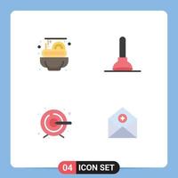 4 Universal Flat Icon Signs Symbols of food add plunger creative mail Editable Vector Design Elements