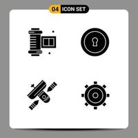 4 Thematic Vector Solid Glyphs and Editable Symbols of ancient camera roll satellite keyhole broadcast basic Editable Vector Design Elements