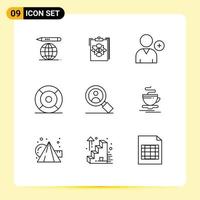 9 User Interface Outline Pack of modern Signs and Symbols of ux help work essential user Editable Vector Design Elements