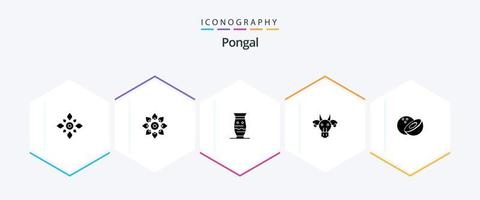 Pongal 25 Glyph icon pack including animals. festival. ceramic. pongal. indian vector